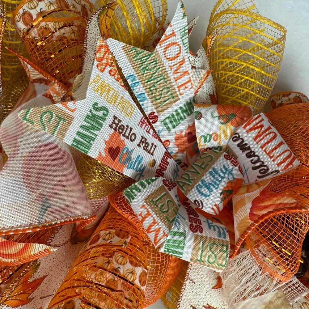 Hand made Autumn Harvest Wreath with Scarecrow‎